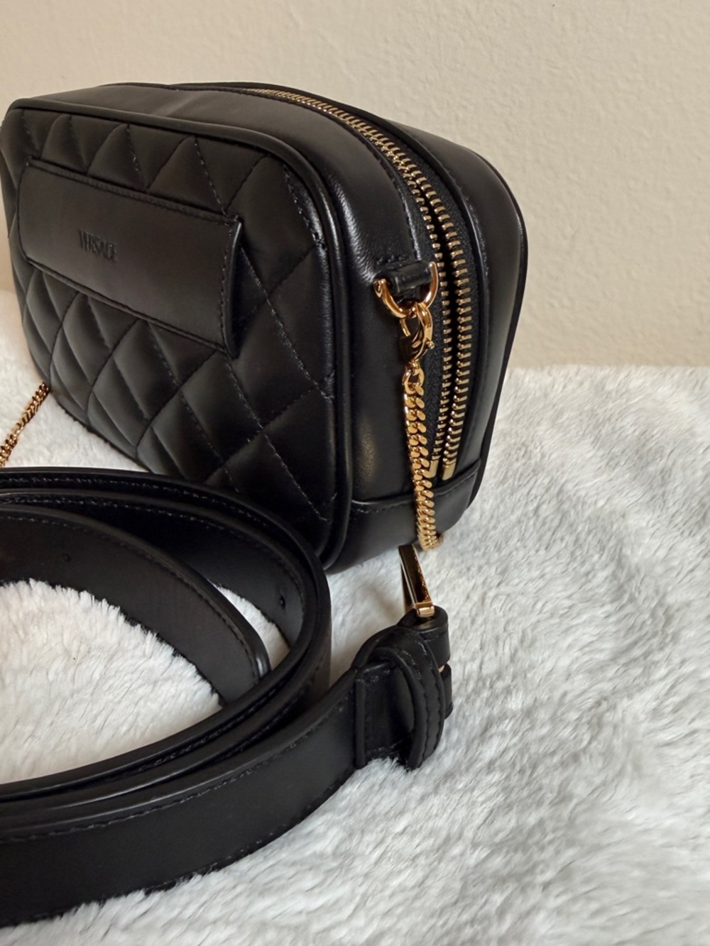 Versace Black Quilted Leather Crossbody with Gold Medallion - Picture 3 of 8